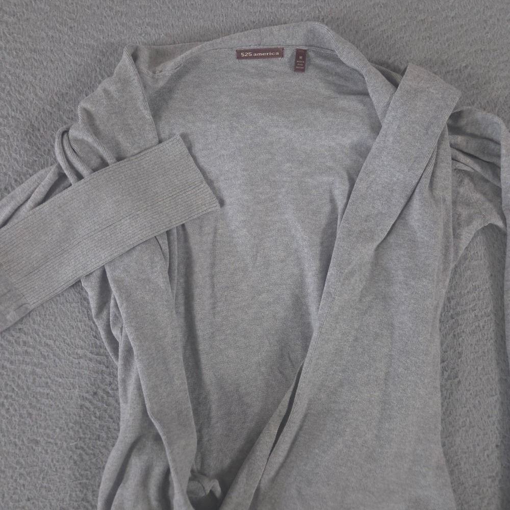 525 America Sweater Womens M Gray Cotton Knit‎ Drape Open Front Ribbed Cuffs